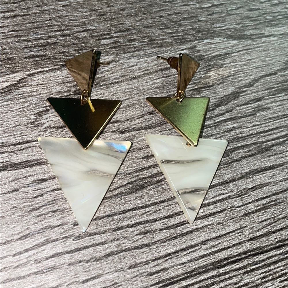 Gold and Cream Geometric Earrings